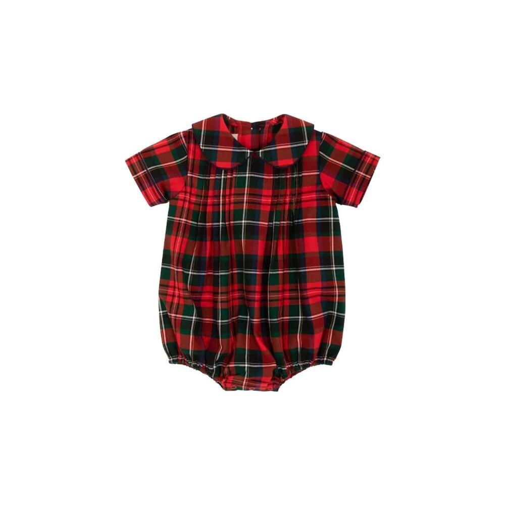 New TBBC Boone Bubble Jamestown Plaid 12-18 Christmas Red Romper Beaufort Bonnet